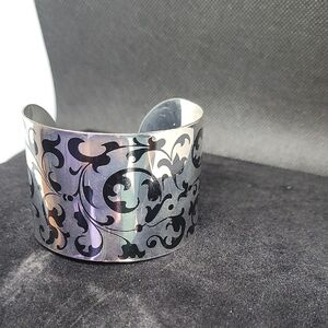 Elegant Silver and Black Cuff Bracelet